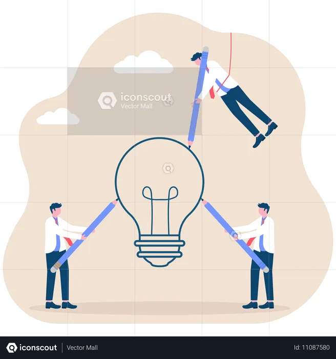 Business team use pencil to draw big idea bulb  Illustration