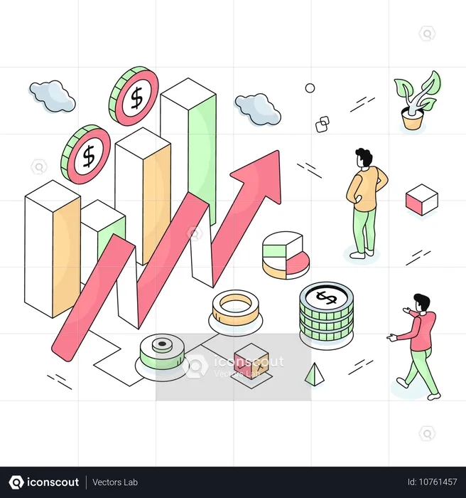 Business team visualizes Financial Analytics  Illustration