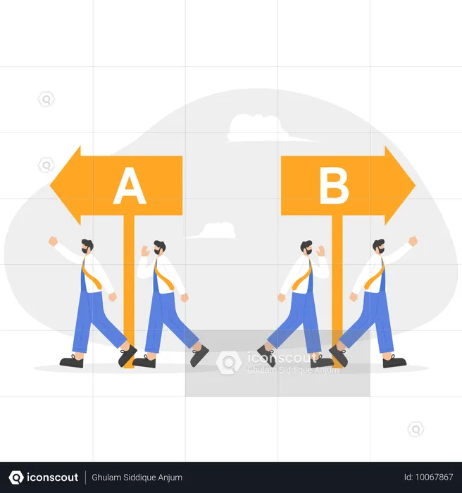 Geschäftsteam wählt die Richtung Plan A oder Plan B  Illustration