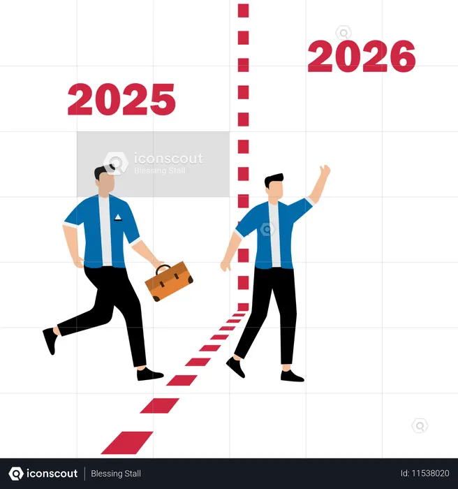 Business team walking from the year 2025 to the new year 2026  Illustration