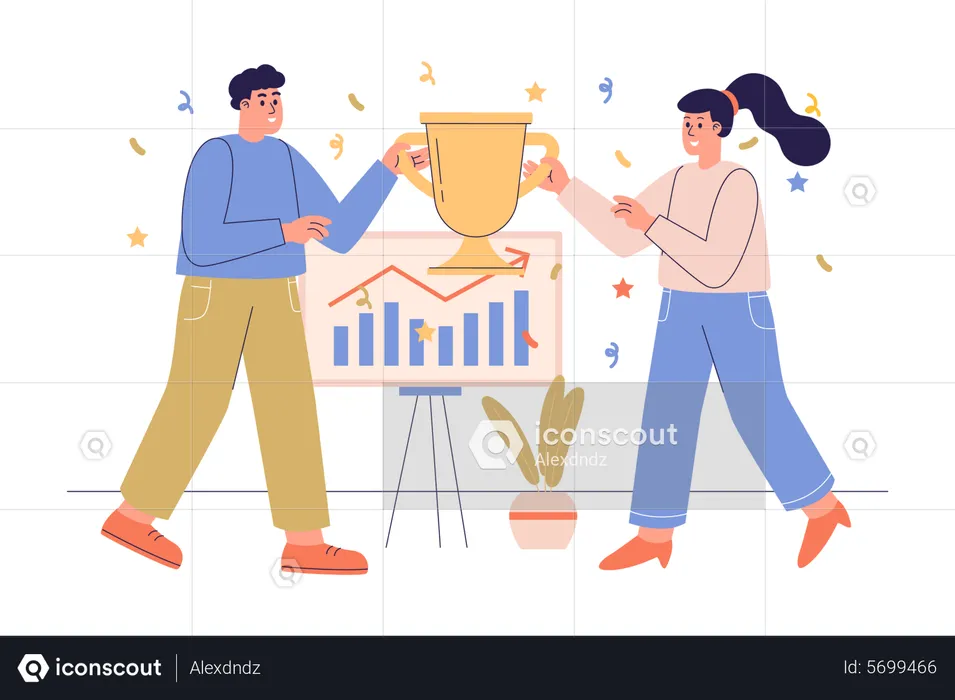 Business team winning golden cup  Illustration