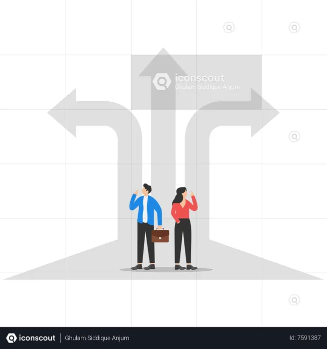 Business team with crossroads and decision to success  Illustration