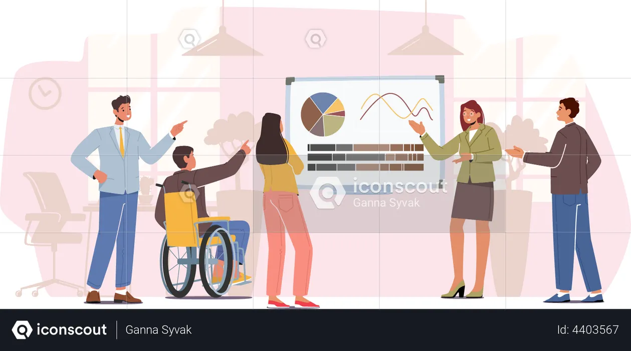 Business Team with Disabled Watch Presentation  Illustration