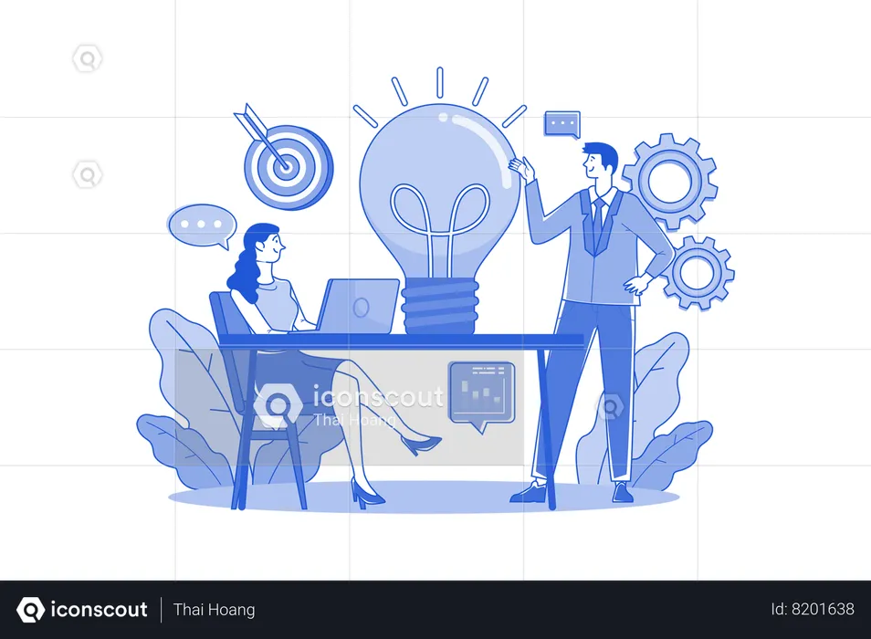 Business Team Working On An Innovative Idea  Illustration
