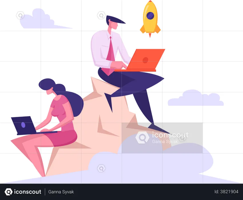 Business team working on an startup  Illustration