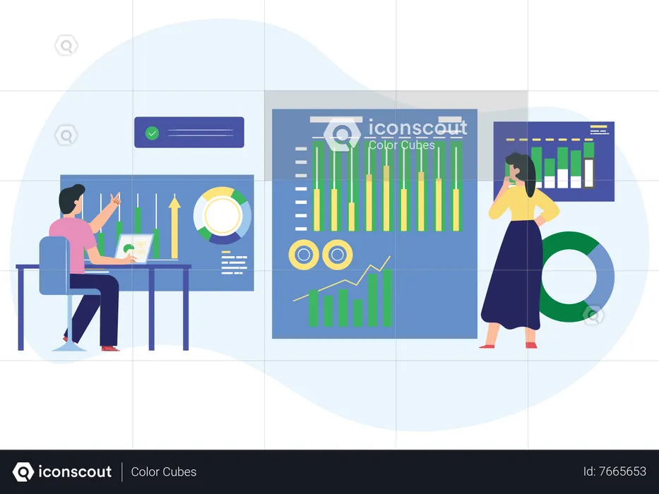 Business team working on analysis presentation  Illustration