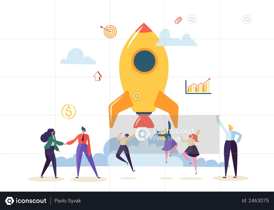Business team working on business startup  Illustration