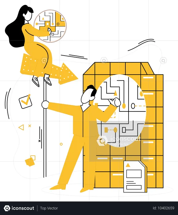 Business team working on Data Algorithm  Illustration