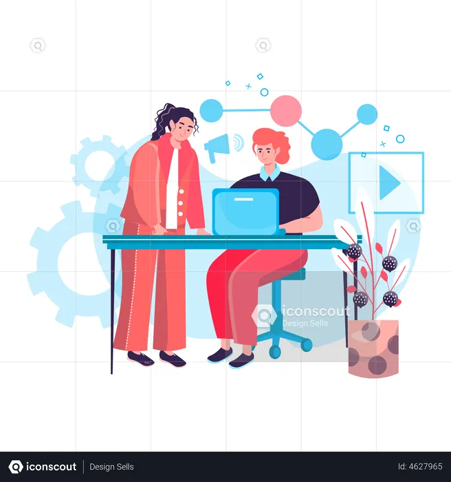 Business team working on digital marketing  Illustration