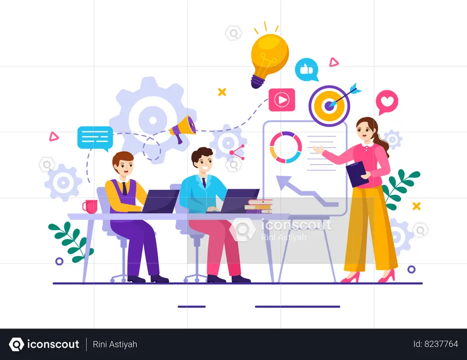 Business team working on digital marketing  Illustration