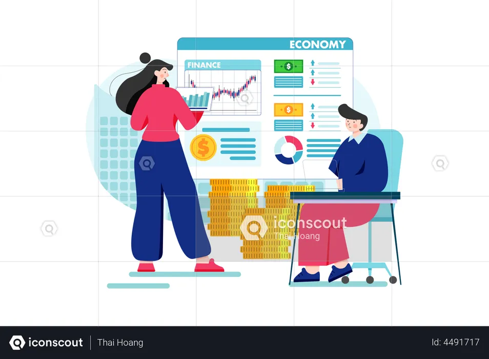 Business team working on finance analysis  Illustration