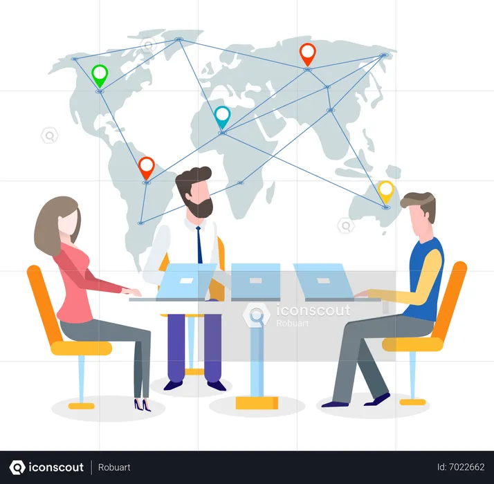 Business team working on global business  Illustration