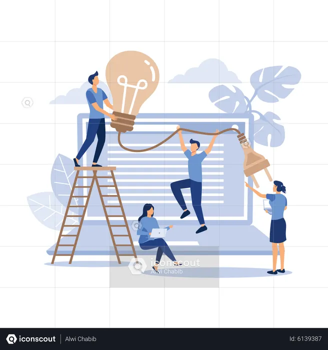 Business team working on idea together  Illustration