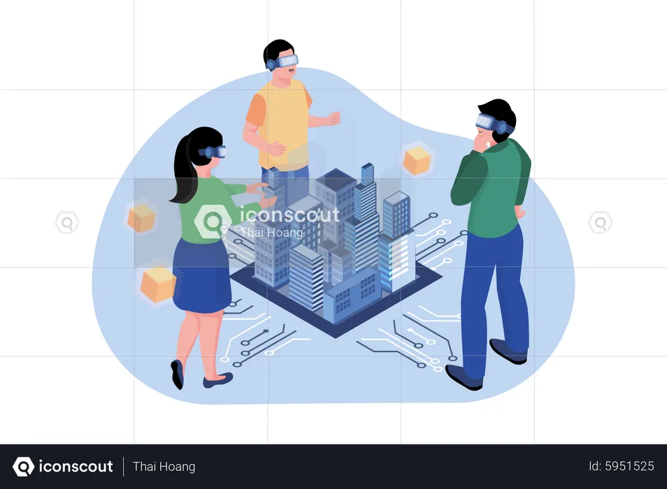 Business team working on metaverse tech  Illustration