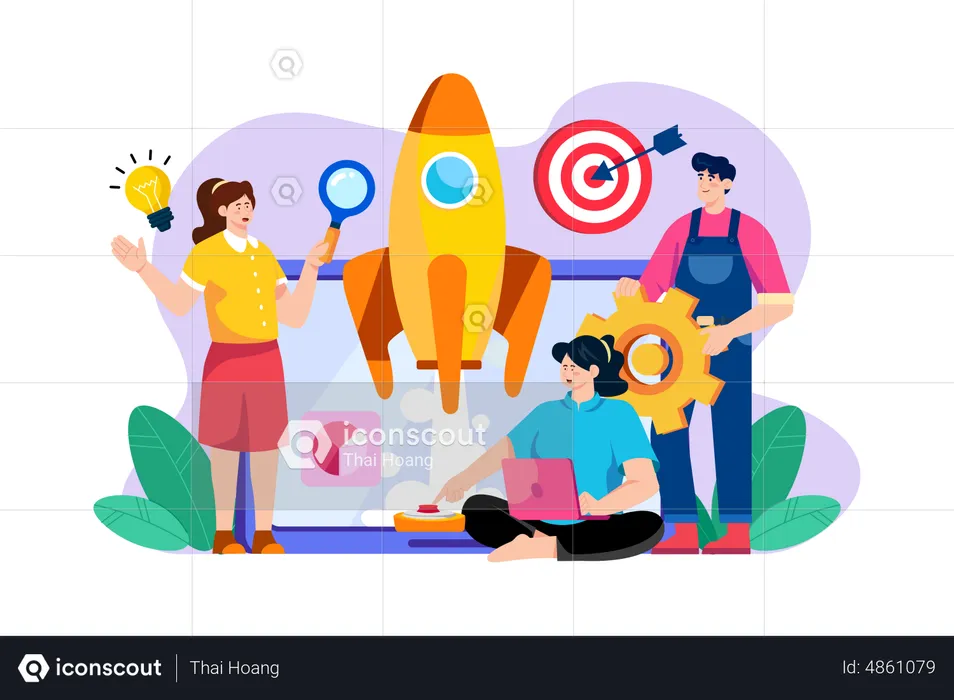 Business team working on business startup launch  Illustration