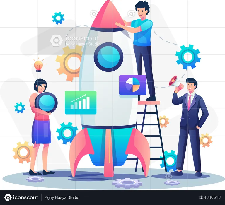 Business team working on business startup launch  Illustration