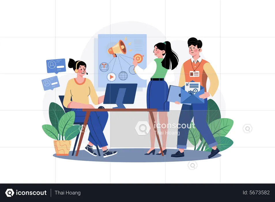 Business Team Working On The Marketing Campaign  Illustration