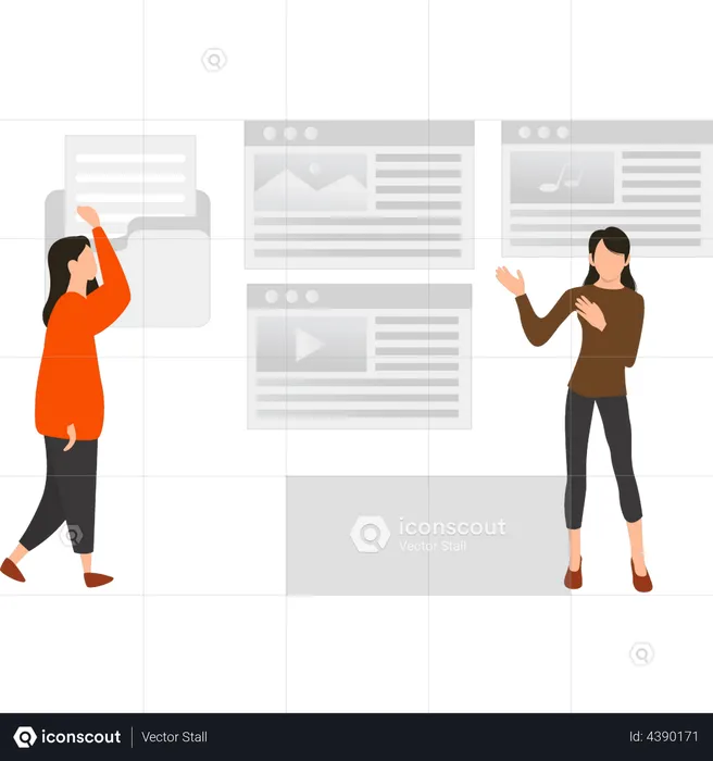 Business team working on webpages  Illustration