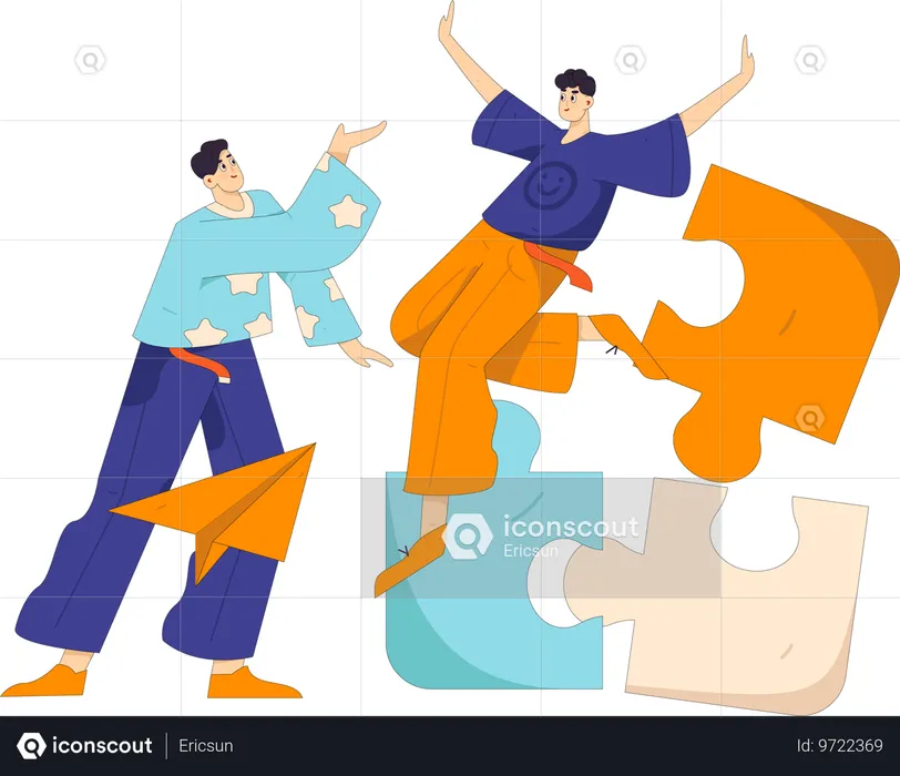 Business team works on business puzzles  Illustration