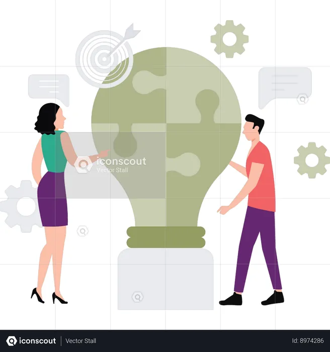 Business team works on solving problems  Illustration