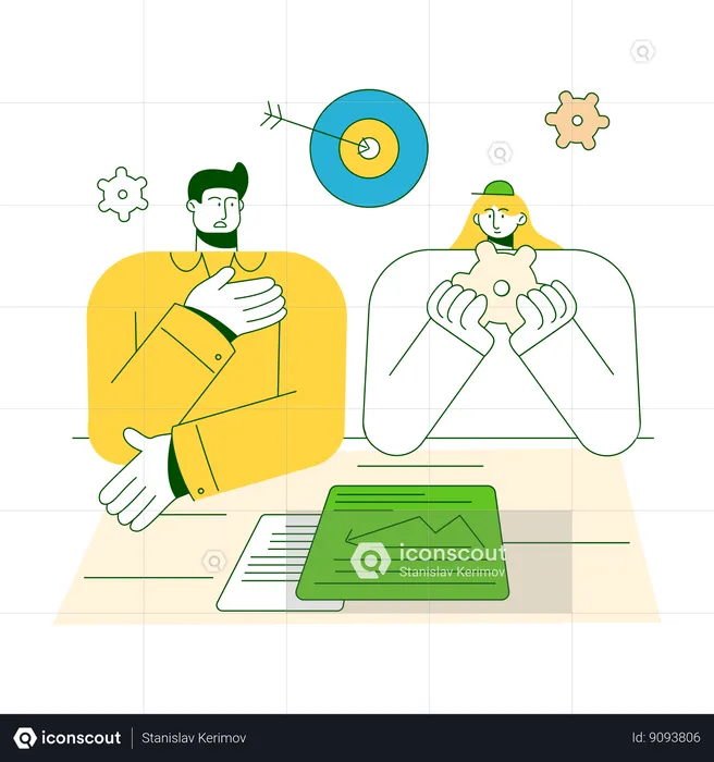 Business team works on business targets  Illustration