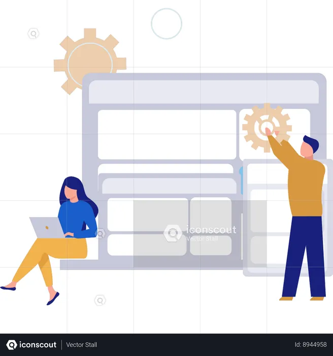 Business team works on web management  Illustration