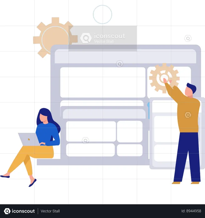 Business team works on web management  Illustration