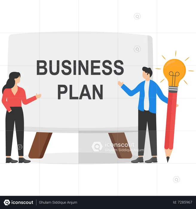 Business team Writing a business plan to list an idea  Illustration