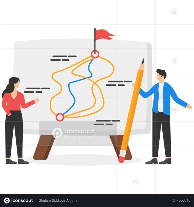 Business teammates considering best path for success on chart paper  Illustration