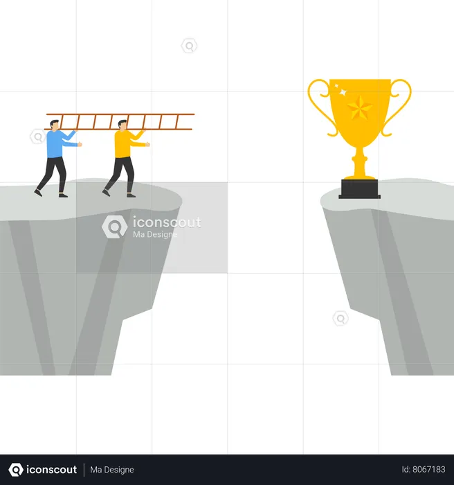 Business teams use ladders to make way for trophies  Illustration