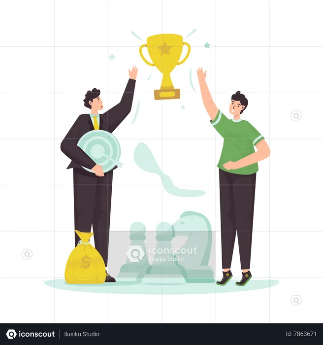 Business teamwork to win trophies  Illustration