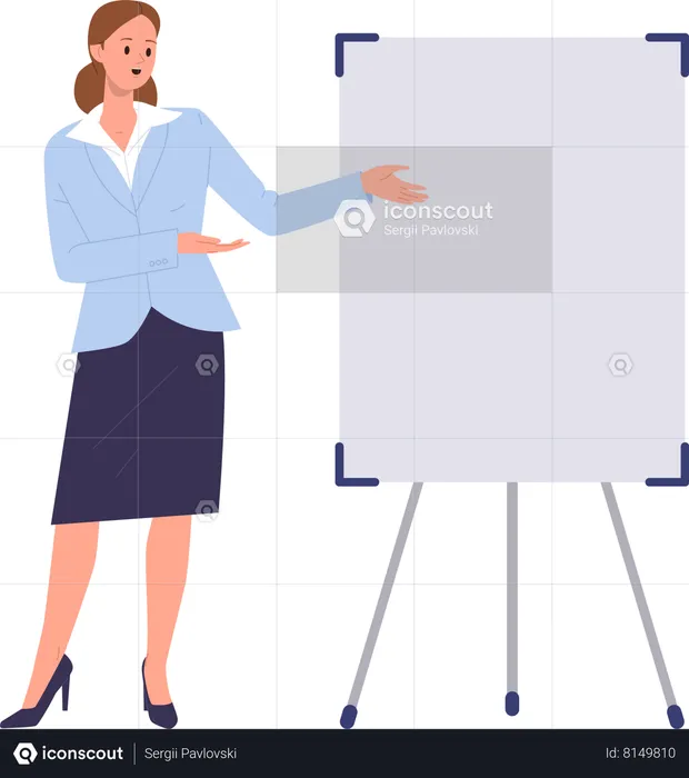 Business trainer present marketing information on seminar using whiteboard  Illustration