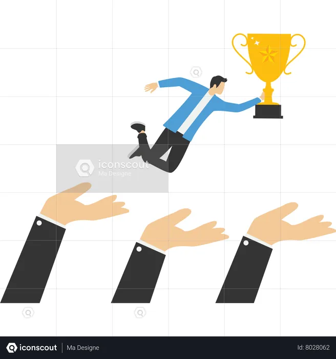 Business winner won a trophy from the crowd  Illustration