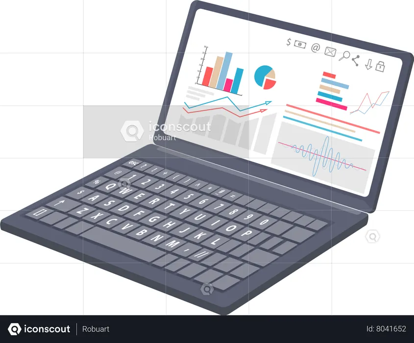 Business with diagrams charts on laptop  Illustration
