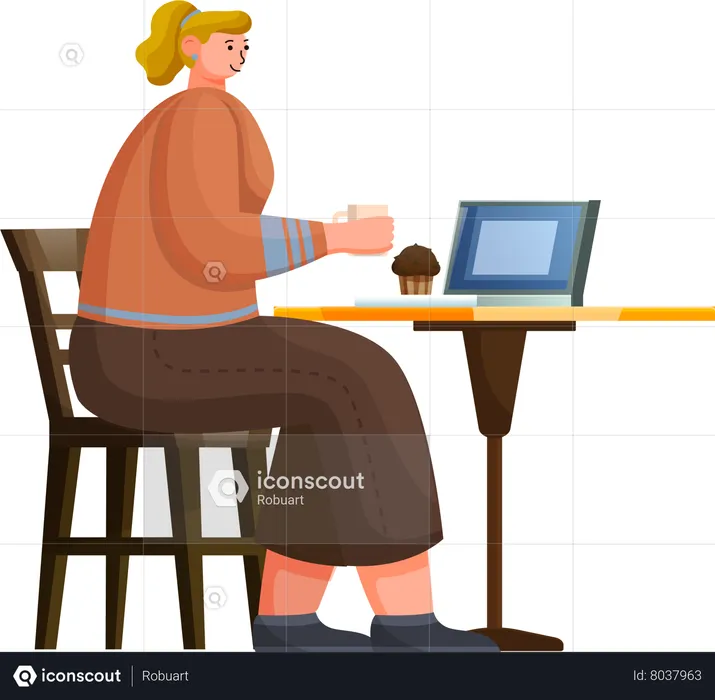 Business with Laptop in Coffeehouse  Illustration