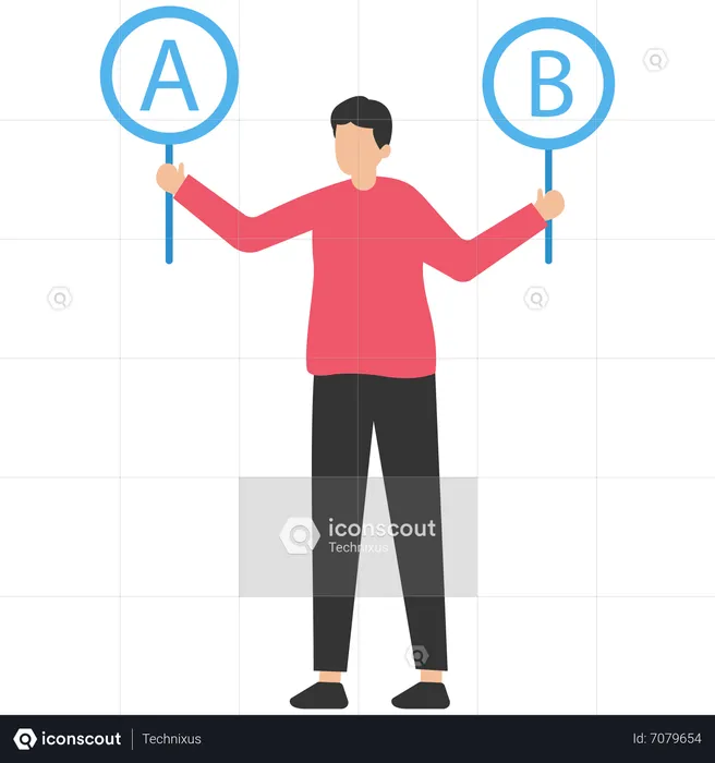 Business with two options to choose between A or B on Wooden Seesaw  Illustration