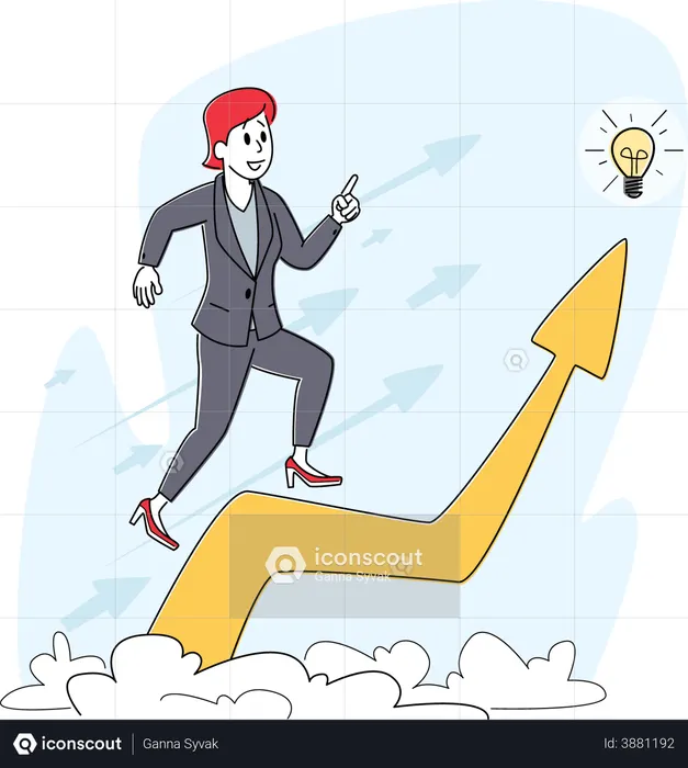 Business woman achieving target by self learning  Illustration