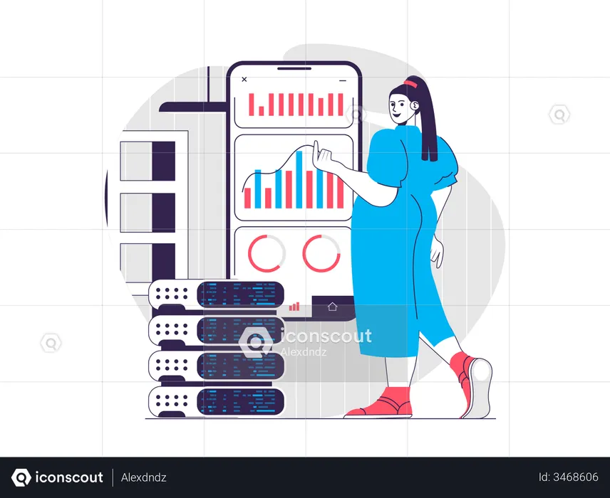 Business woman analyzing business data  Illustration