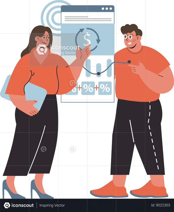 Business woman and man doing financial analysis  Illustration