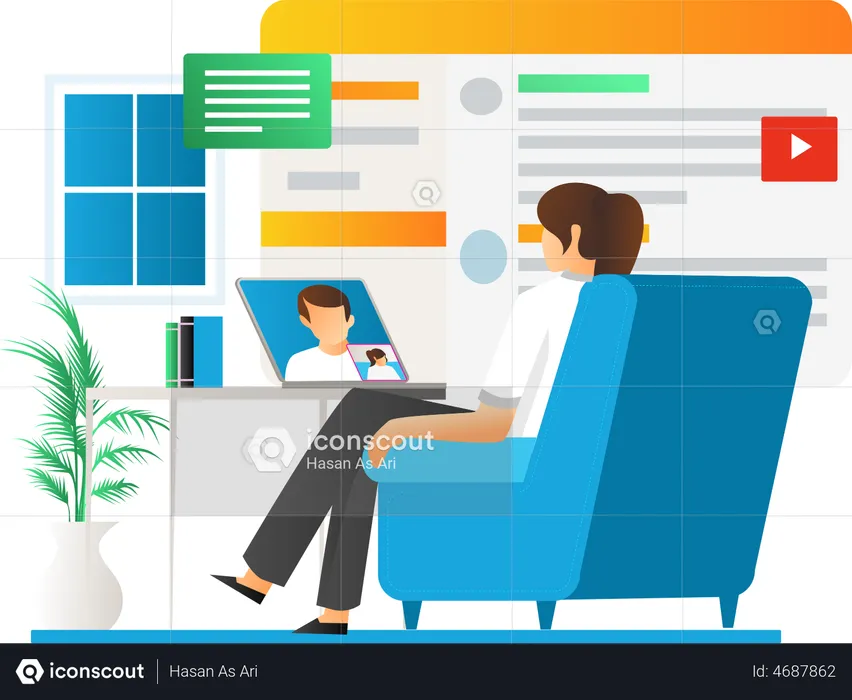 Business woman attending online meeting  Illustration