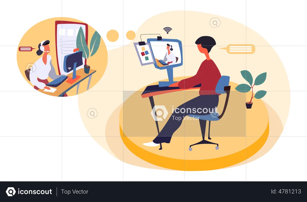 Business woman attending online meeting  Illustration