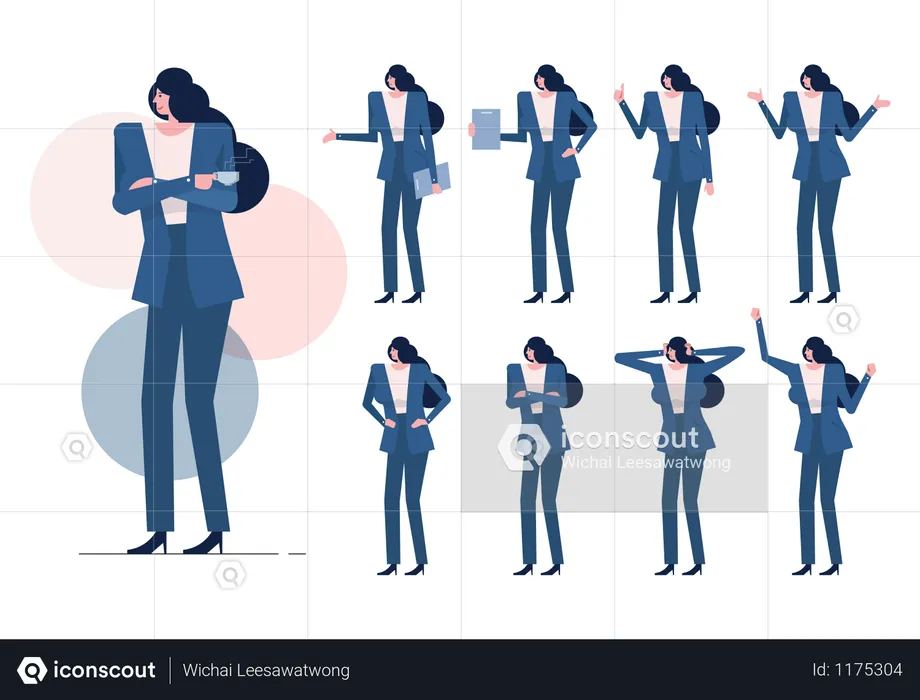 Business Woman Character With Different Action  Illustration