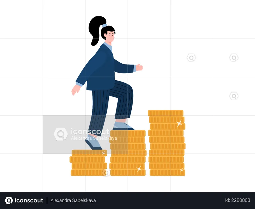 Business woman climbing up coins  Illustration