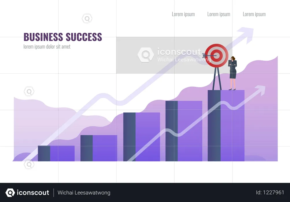 Business woman complete Business mission on  the top of graph  Illustration