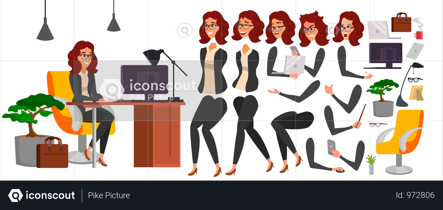 Premium Business Woman Different Body Parts Illustration download in PNG & Vector format