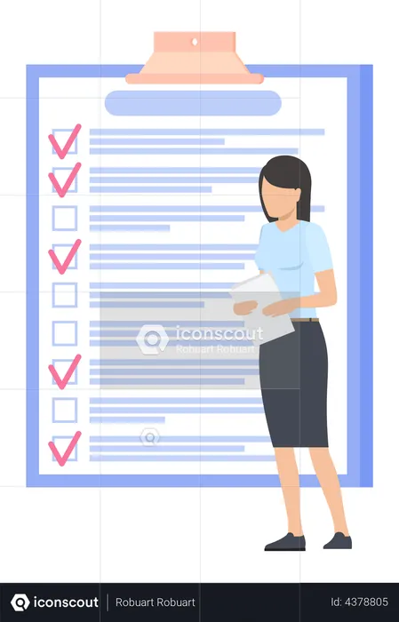 Business woman doing checkmark on task list  Illustration