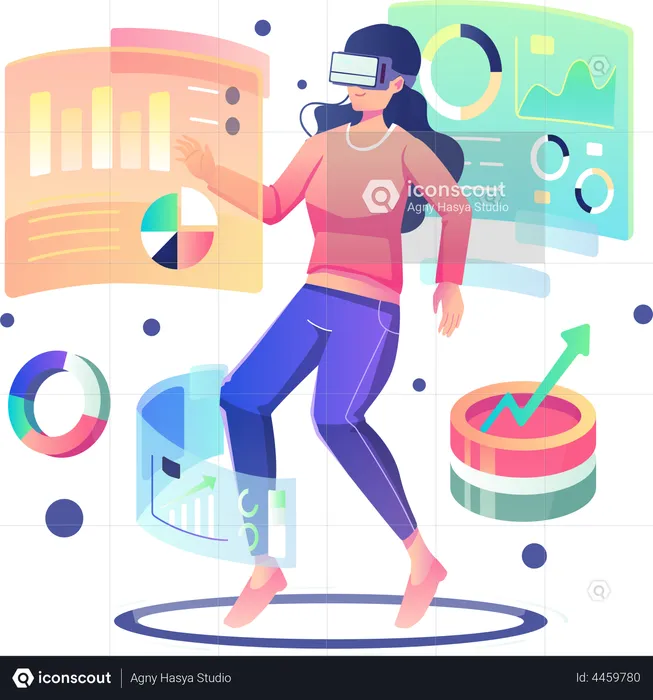 Business woman doing data analysis using VR tech  Illustration