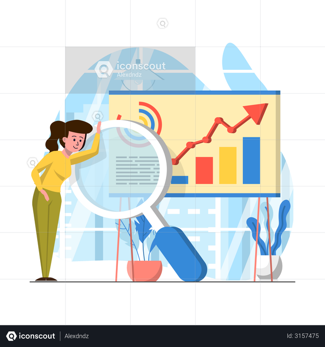 Best Premium Business woman doing Data Research Illustration download ...