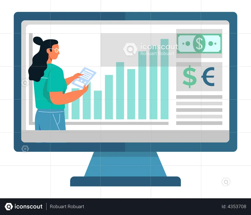 Business woman doing financial analysis  Illustration