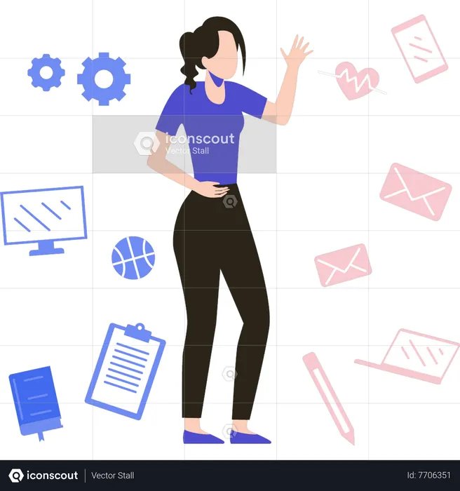 Business woman doing multiple task at same time  Illustration